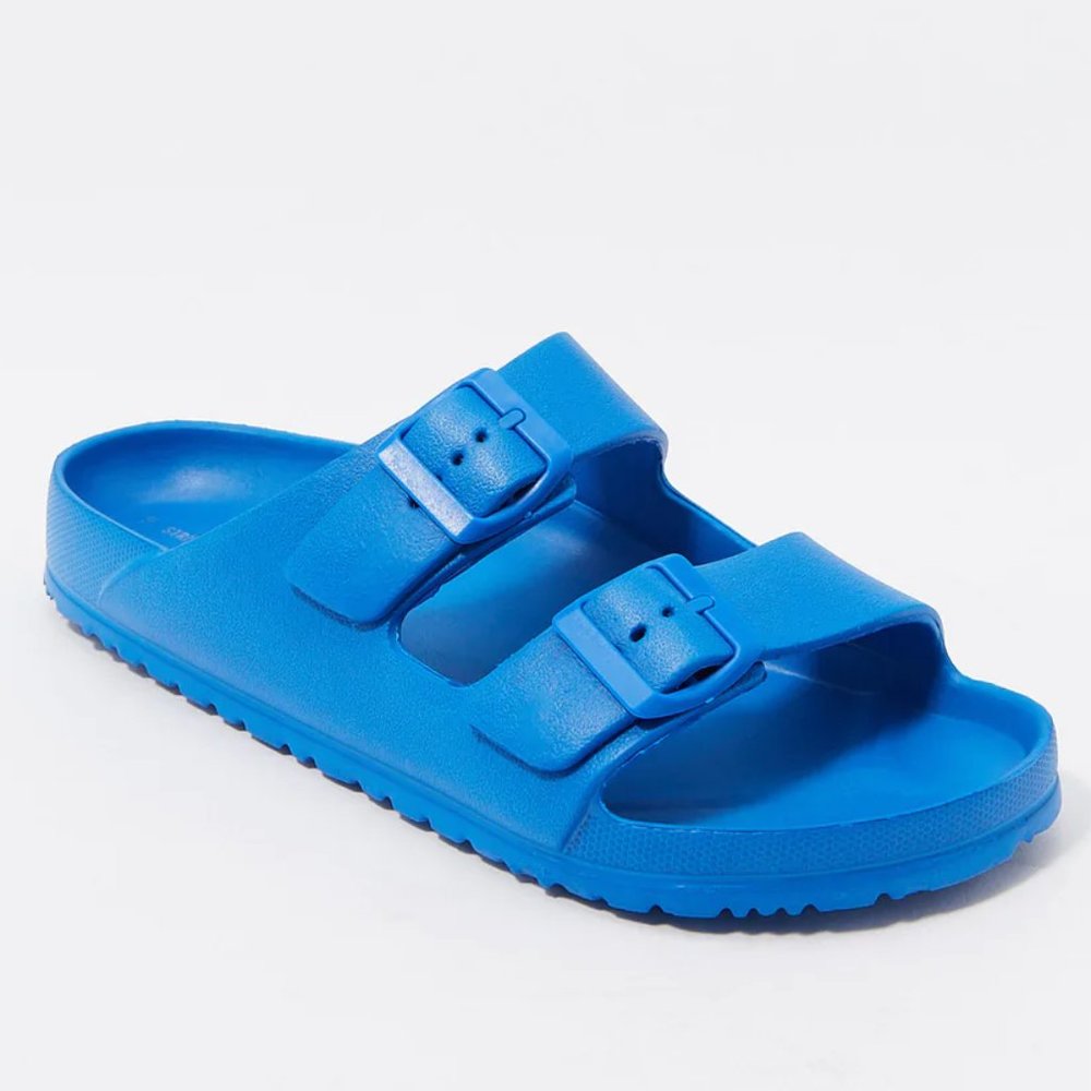 Streetwear Society Double Buckle Band Slip-On Sandal in Blue